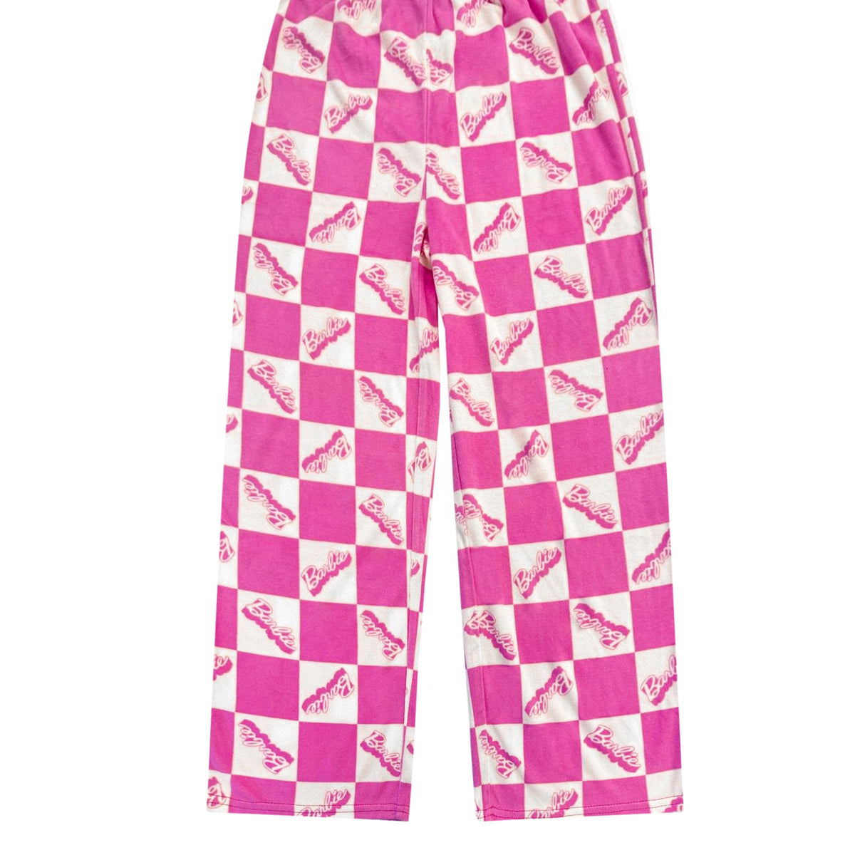 Pijama 2 Piezas Barbie Oficial | Estilo Abrigo Botones + Tablero Ajedrez Fucsia + Logo Cursiva All-Over | Niña Rosa (4T - 10T)