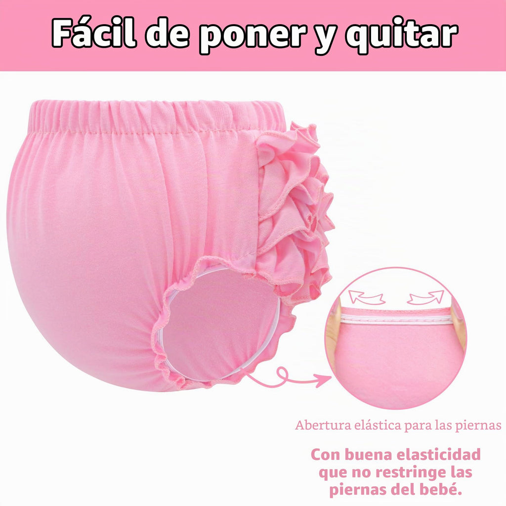 Olreco | Bloomer Bebé Niña Volantes Escalonados 100% Algodón Cintura Elástica Rosa Baby Shower Cumpleaños 0-24 Meses