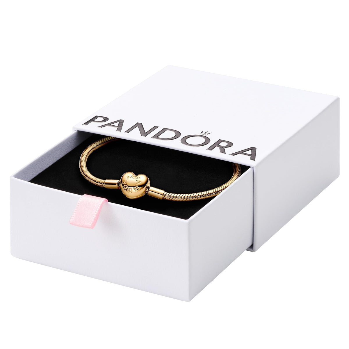 Pulsera Pandora Moments Cadena Serpiente Corazón Baño de Oro 14k