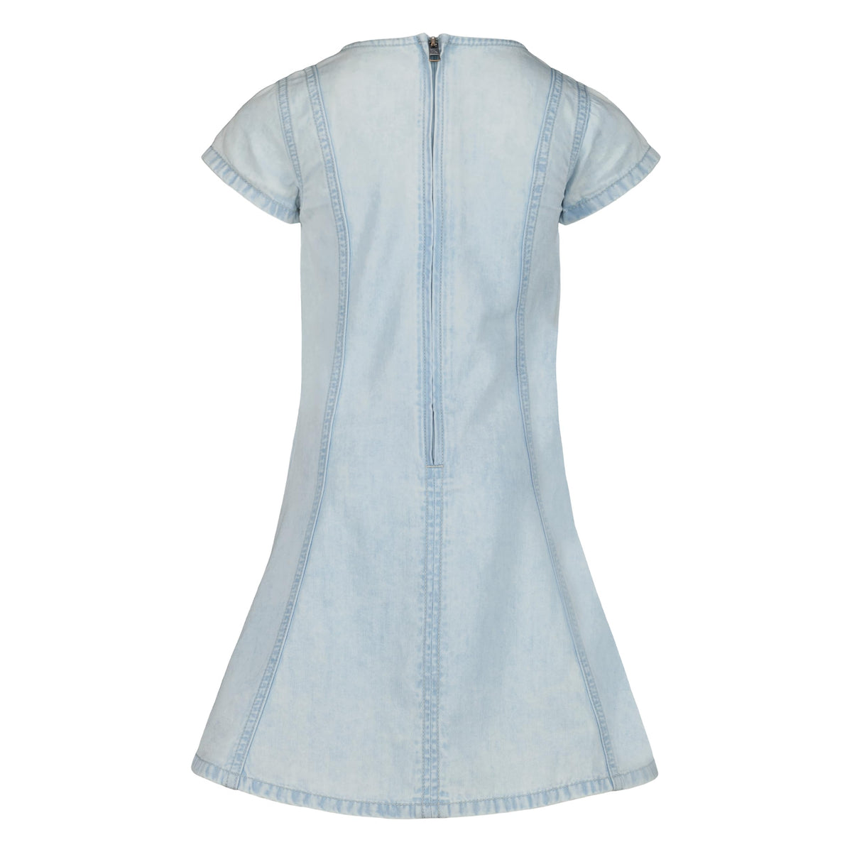 Calvin Klein Jeans Vestido Denim Niña | Azul Blanqueado • Manga Casquillo • Parche Logo CKJ • Silueta Acampanada