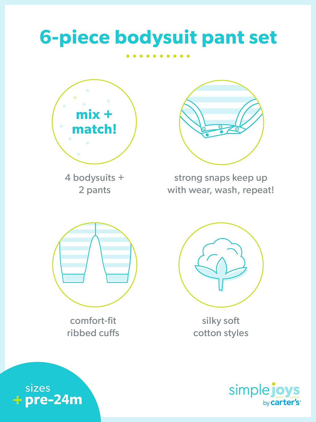 Set de 6 Piezas Simple Joys by Carter's – Bodis y Pantalones para Bebé Niña