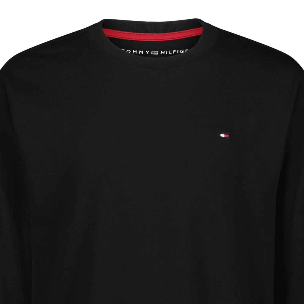 Tommy Hilfiger | Camiseta Niño Manga Larga Logo Bandera Bordado Texto Vertical Manga 100% Algodón Negro (8-16T)