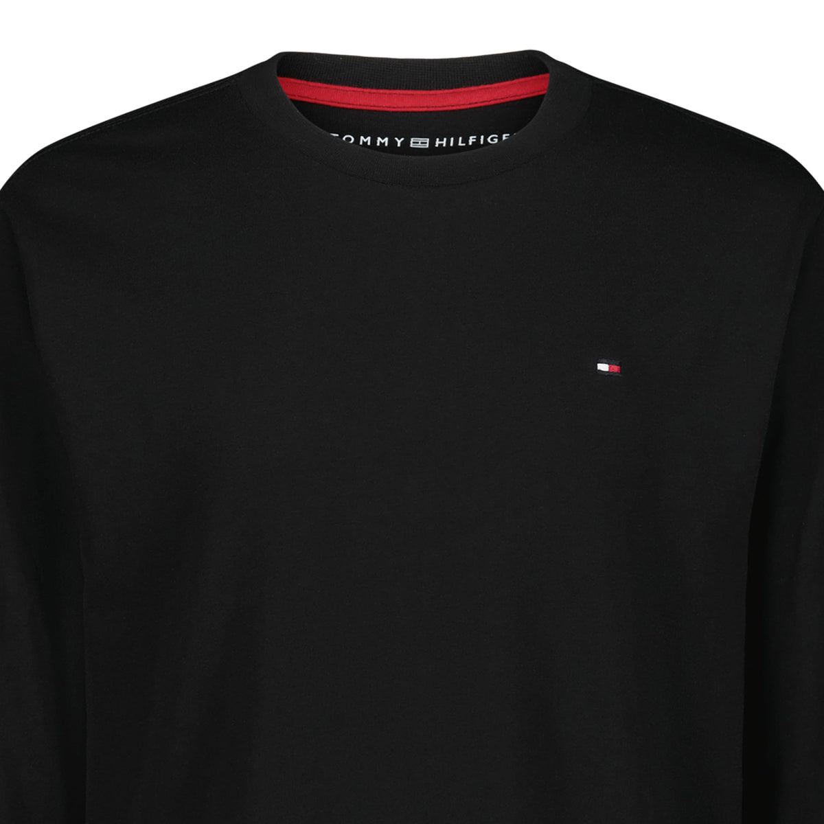 Tommy Hilfiger | Camiseta Niño Manga Larga Logo Bandera Bordado Texto Vertical Manga 100% Algodón Negro (8-16T)