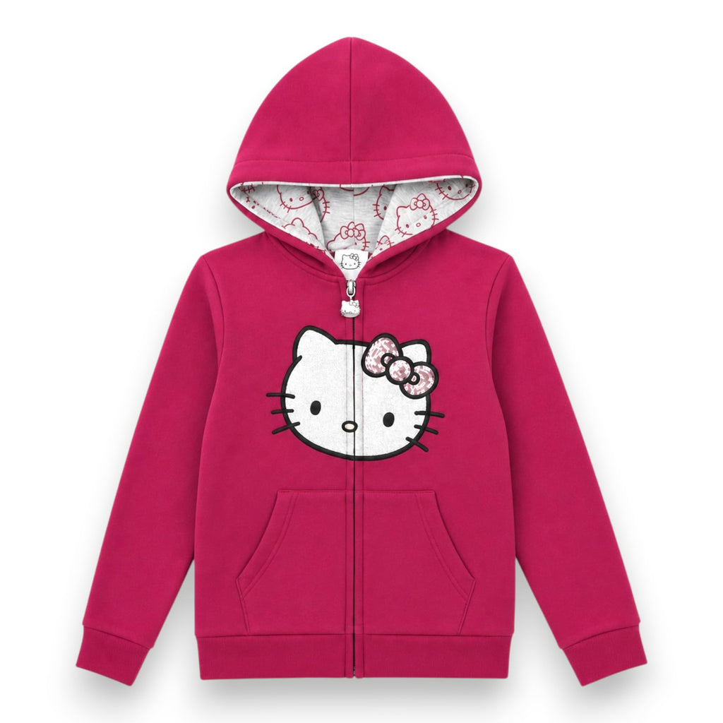Conjunto 3 Piezas Oficial Hello Kitty para Niña: Hoodie Cremallera + Camiseta Allover + Jogger