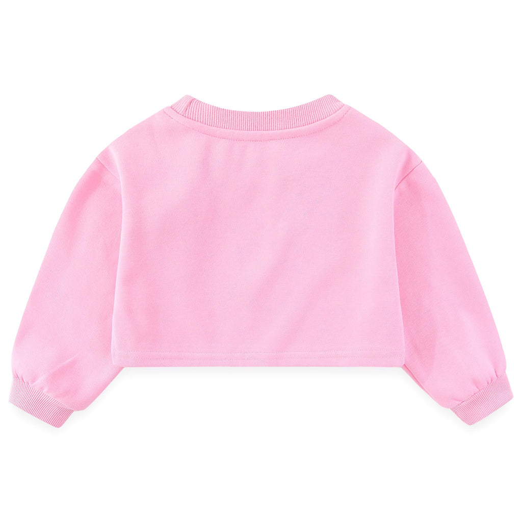 Conjunto 3 Piezas para Niña: Crop Top “Lovely Girls” con Lazo 3D, Camiseta Blanca y Jeans Rosa