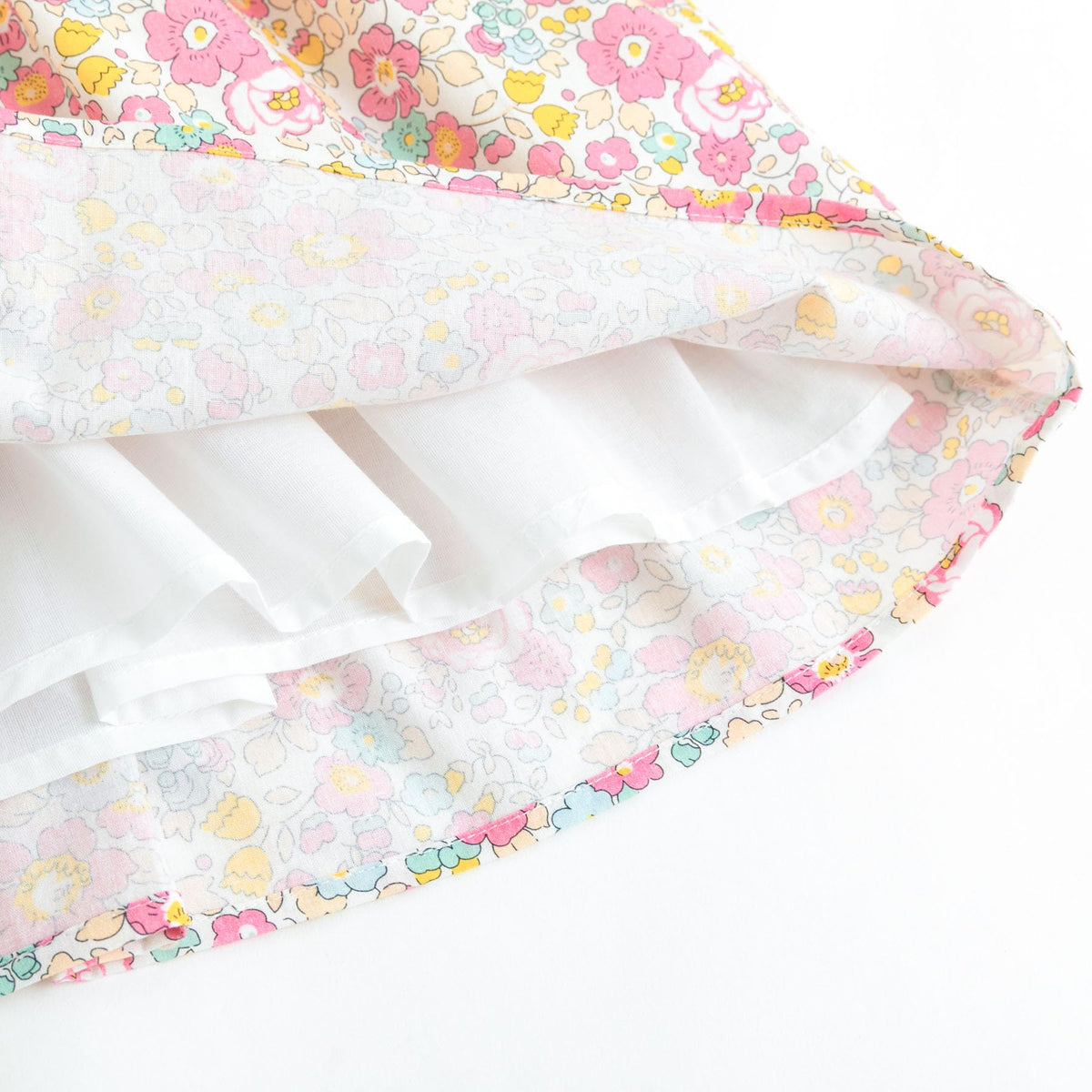 Vestido de Manga Larga 100% Algodón con Cuello con Volantes y Estampado Floral Rosa Brillante para Niña (K-rosado) (12M - 3T)