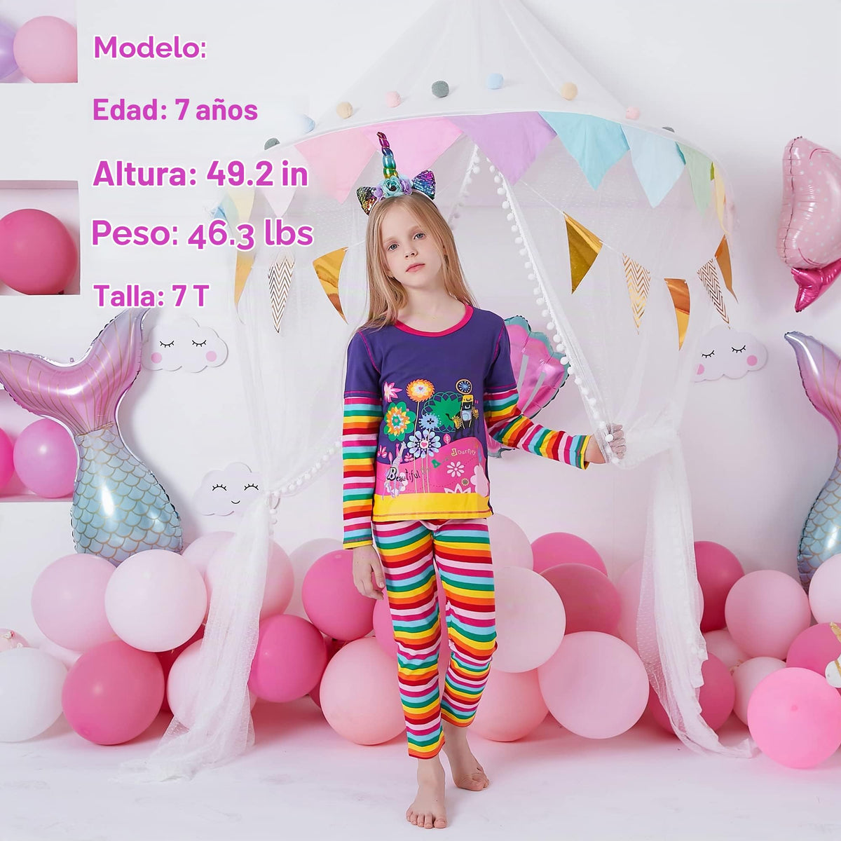 Top de Manga Larga Arcoíris con Estampado Floral para Niñas – Algodón (2 - 12T)