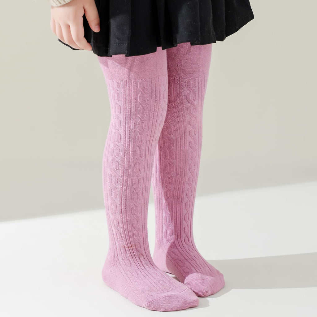 Pack 3 Mallas Punto Trenzado Cable Knit Mini Angel | Sin Costura + Algodón Peinado + Blanco Rosa Lila | Bebé Niña 0-6 Años
