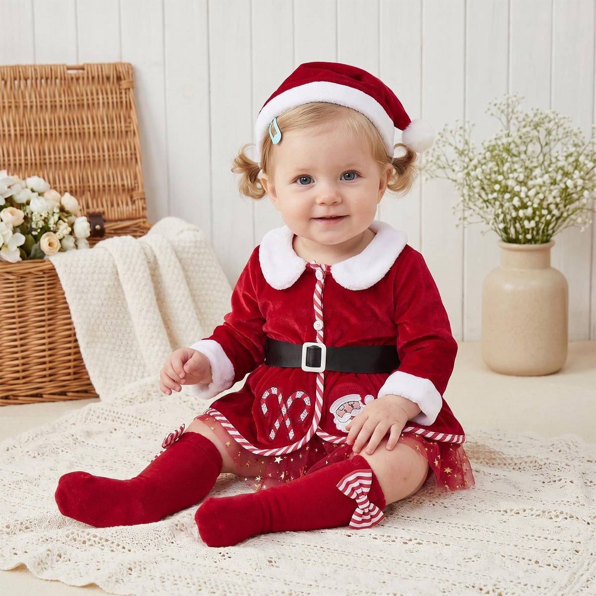 Giraropa | Vestido Mameluco Navideño de Terciopelo Bebé Niña
