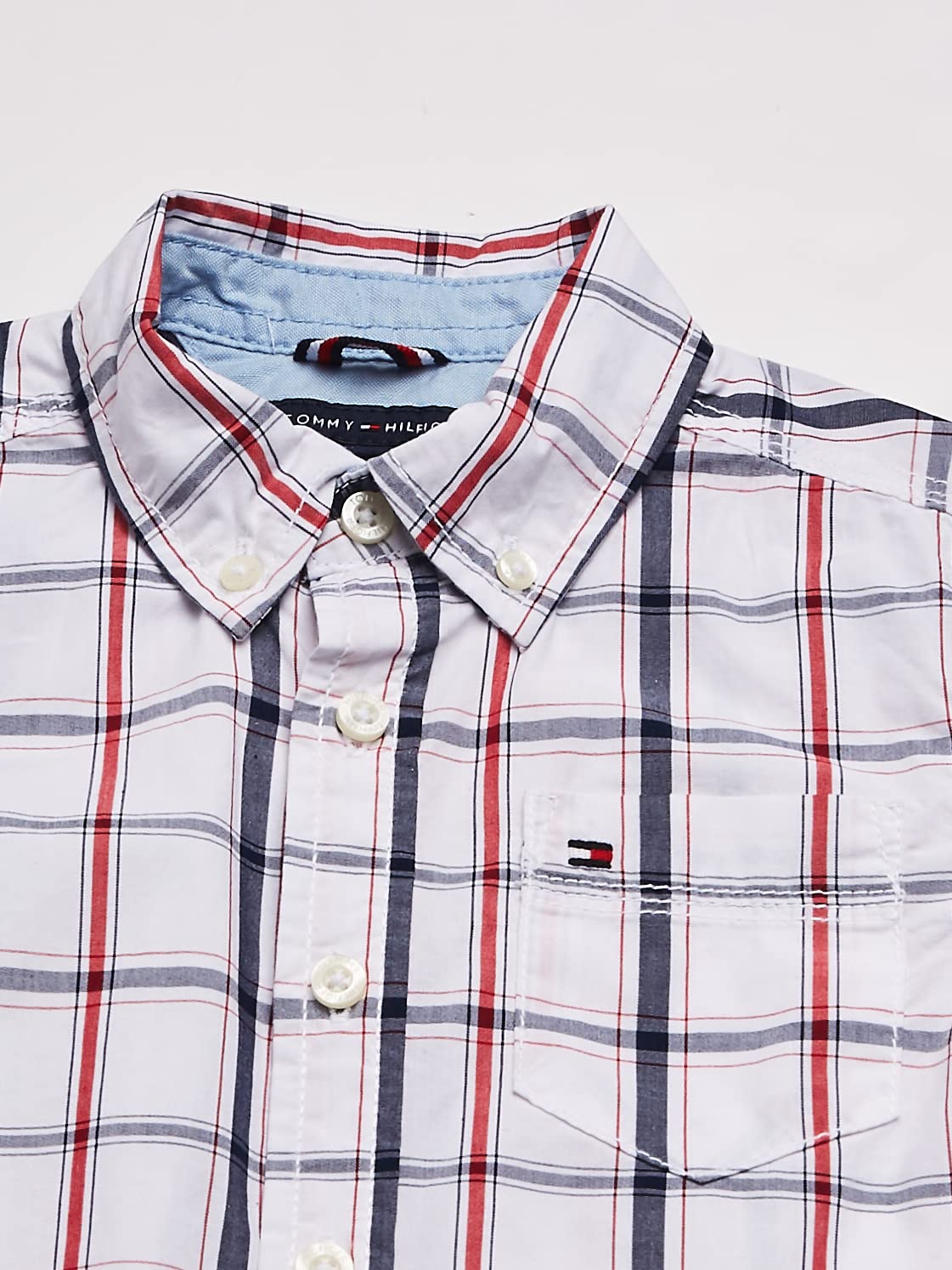 Tommy Hilfiger | Camisa Casual Manga Larga Cuadros Frescos Blanco Marino Niño (8T - 18T)