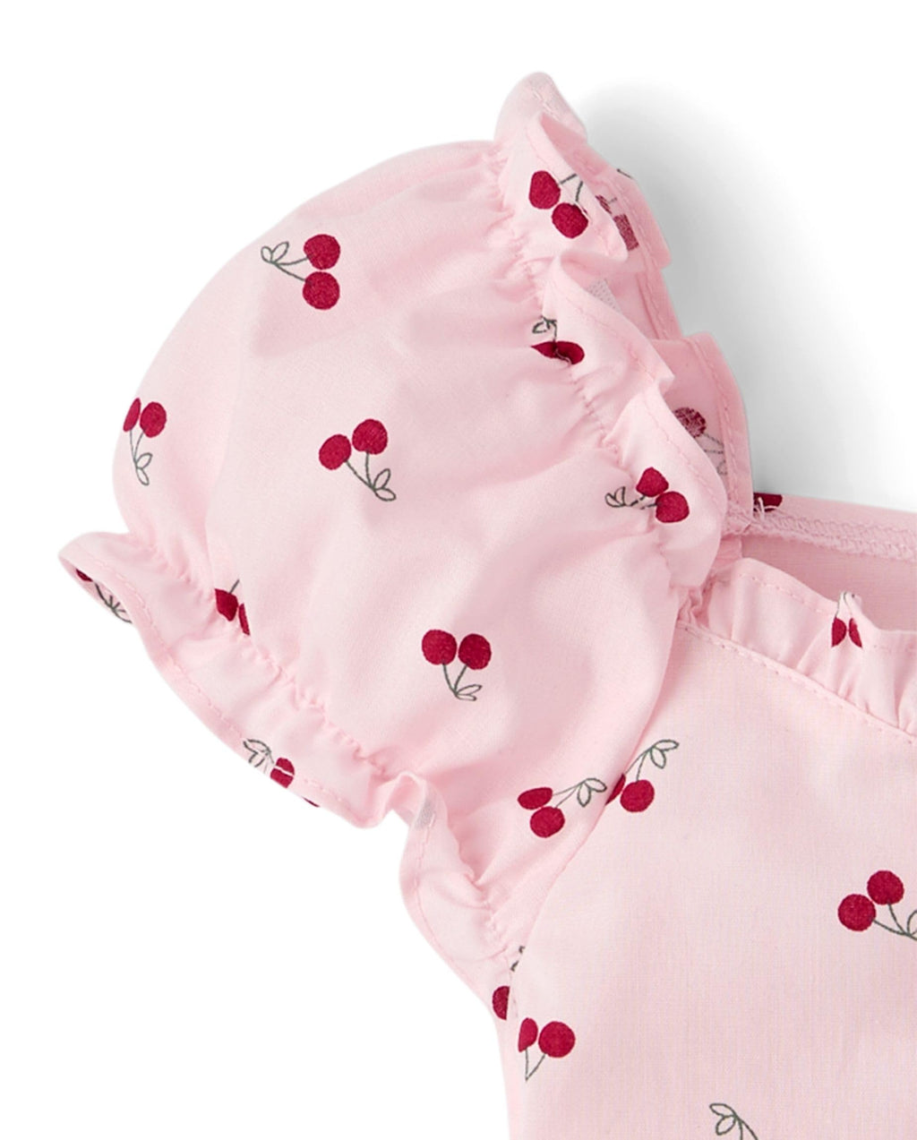 The Children's Place | Top Nina Manga Abullonada | 100% Popelina Algodon | Cuello Escotado con Volante | Pliegues en Corpino | Tapeta Botones Decorativa | Cerezas Rosa Palo (4 - 16T)