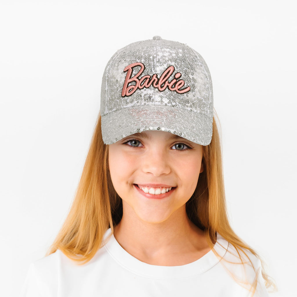 Gorra Barbie Lentejuelas Plateadas para Niñas — Talla Única Ajustable