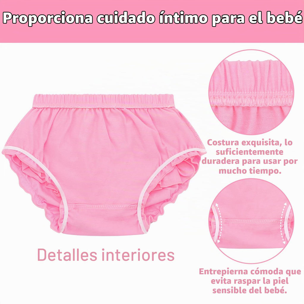 Olreco | Bloomer Bebé Niña Volantes Escalonados 100% Algodón Cintura Elástica Rosa Baby Shower Cumpleaños 0-24 Meses