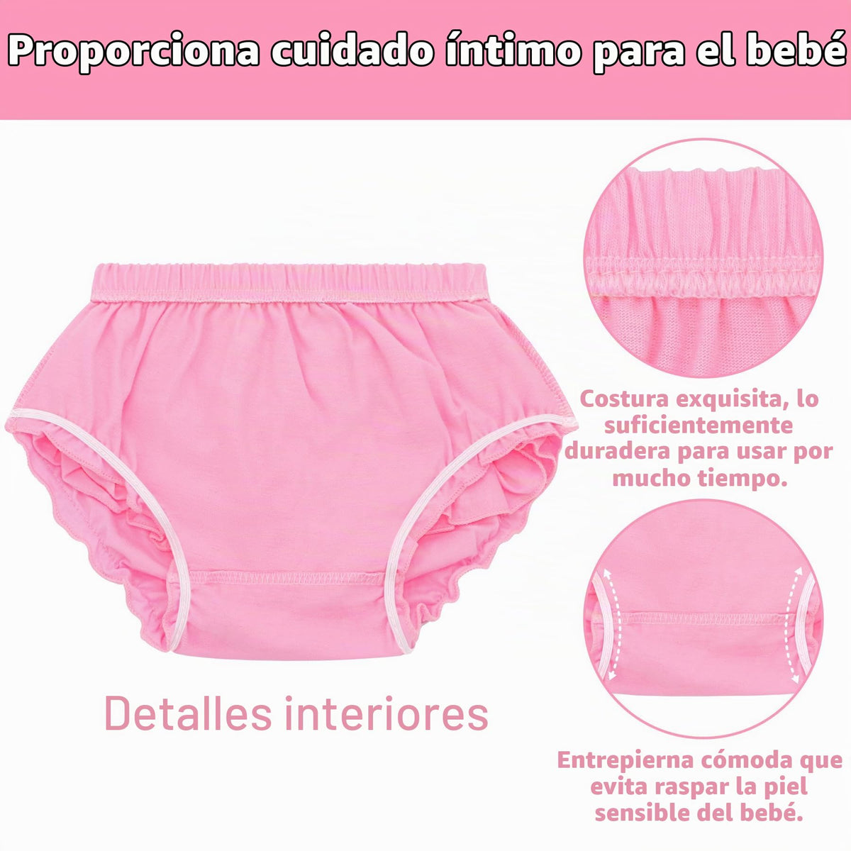 Olreco | Bloomer Bebé Niña Volantes Escalonados 100% Algodón Cintura Elástica Rosa Baby Shower Cumpleaños 0-24 Meses