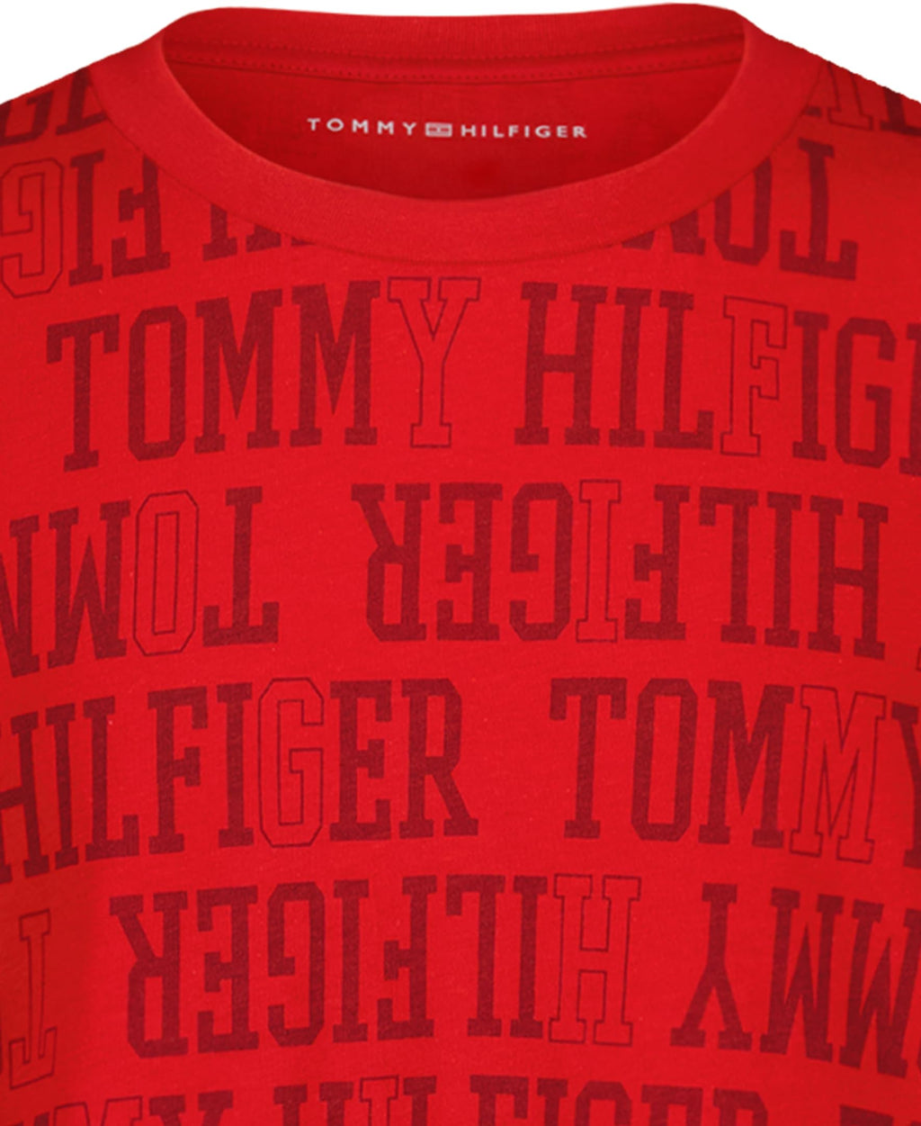 Tommy Hilfiger | Camiseta Niño Manga Corta Texto Tonal All-Over Monocromático Logo Manga 100% Algodón Rojo (8-16T)