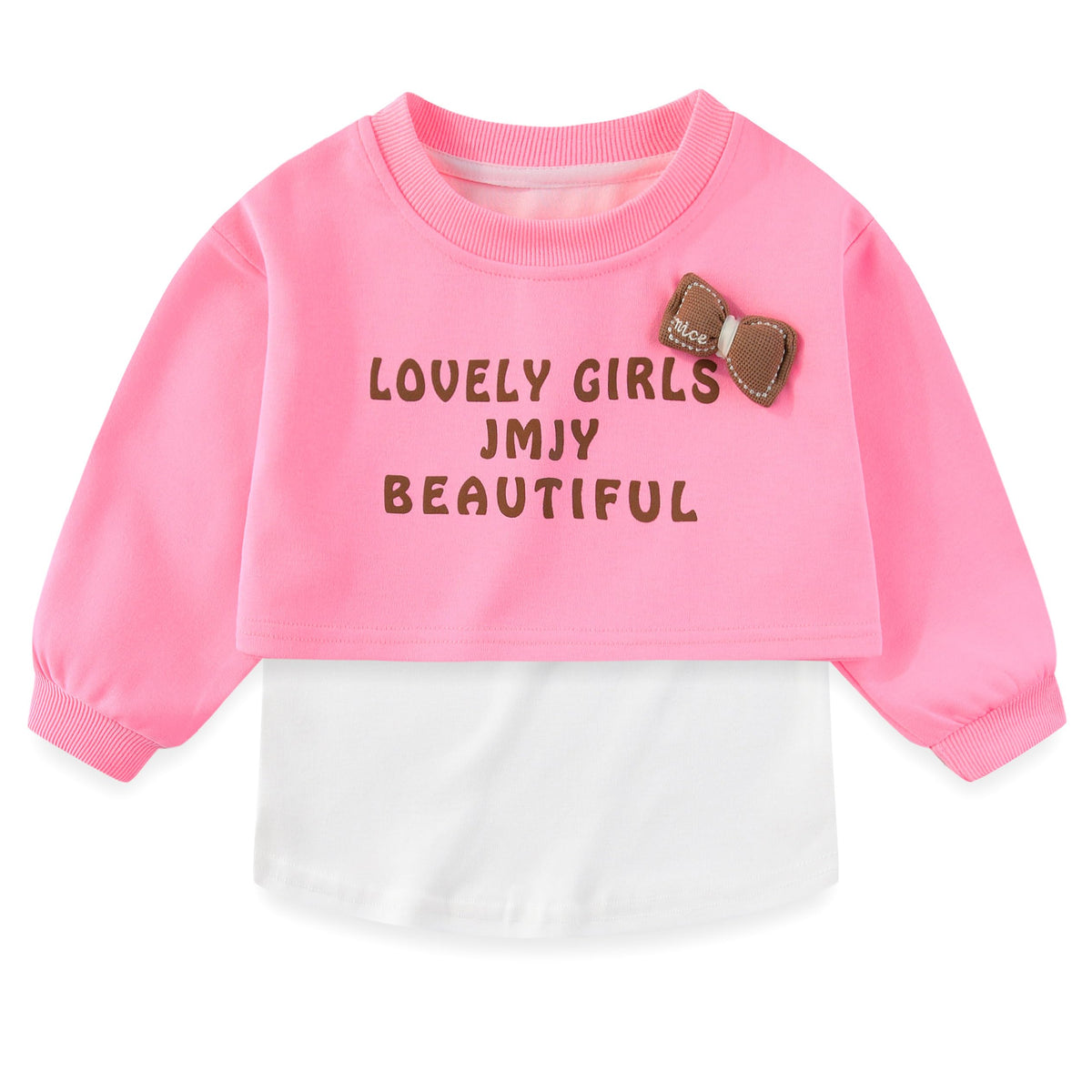 Conjunto 3 Piezas para Niña: Crop Top “Lovely Girls” con Lazo 3D, Camiseta Blanca y Pantalon Cargo Fucsia
