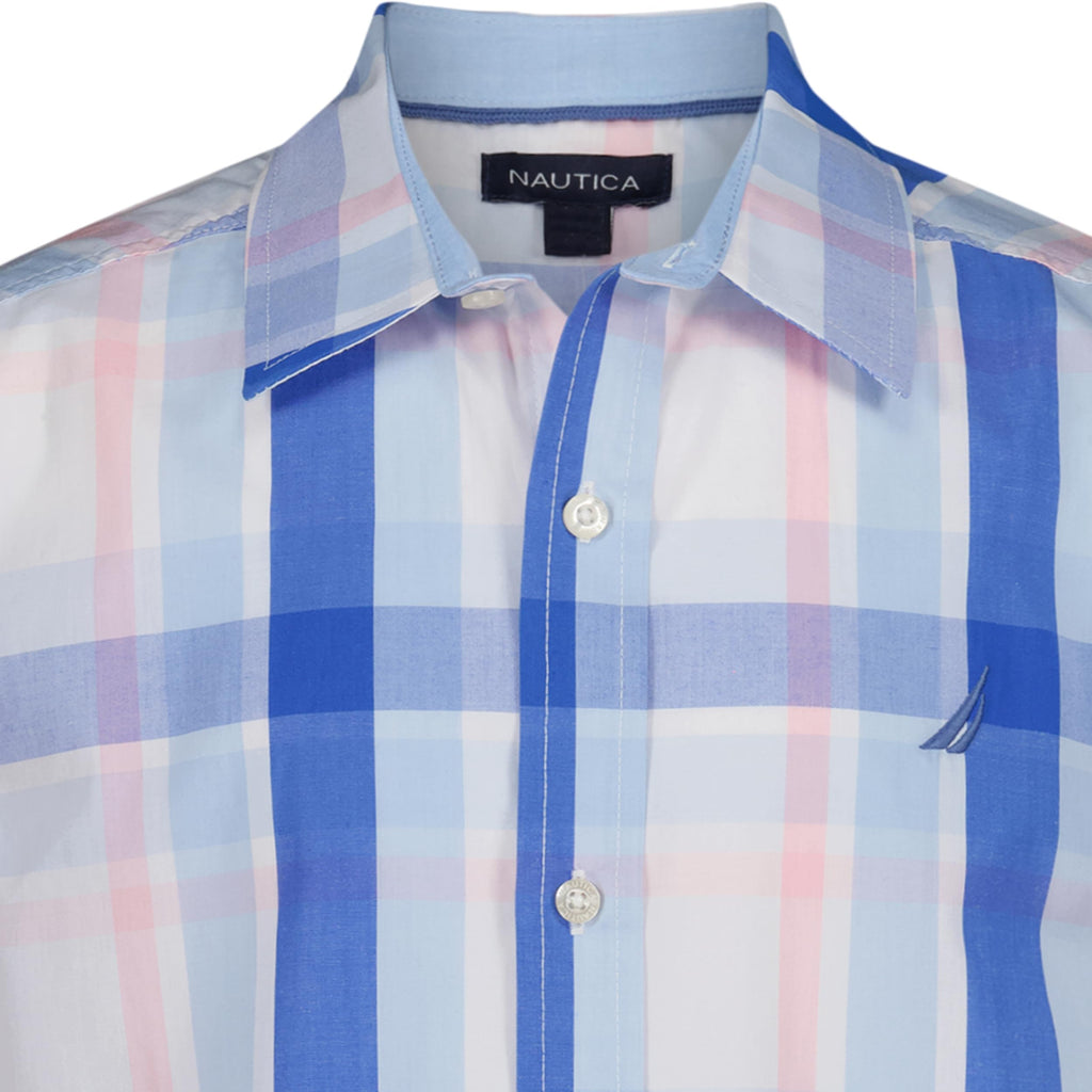Nautica | Camisa Manga Corta Cuadros Azul Hielo Rosa Niño (Solo 8T)
