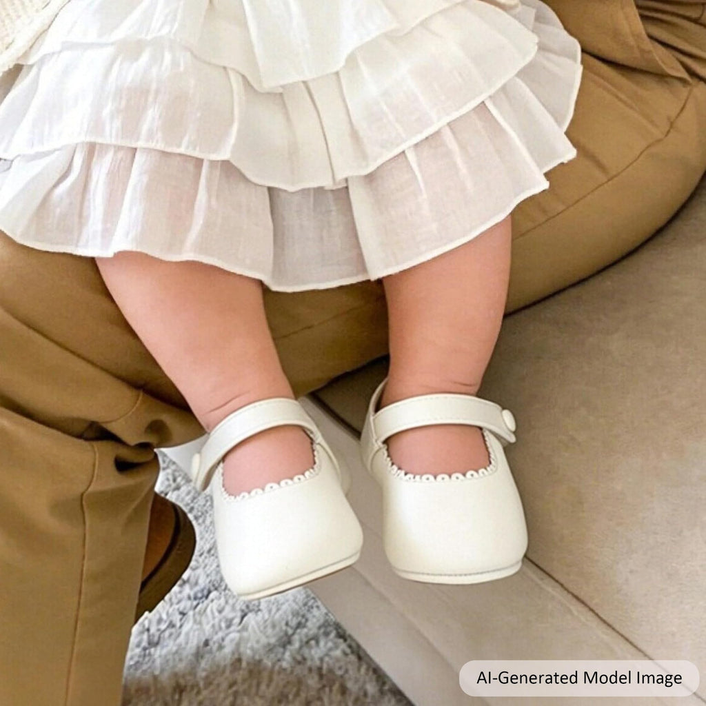 Zapatos de Vestir Antideslizantes de Suela Suave con Velcro para Bebé (Marfil Blanco) – Félix & Flora