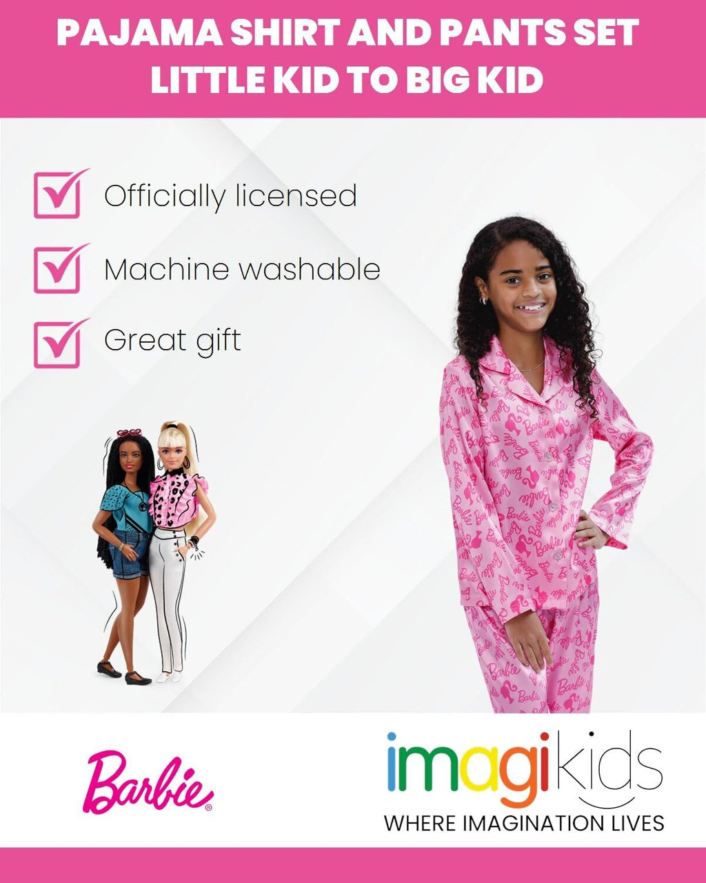 Pijama 2 Piezas Barbie Oficial | Satén Suave + Estampado Completo + Manga Larga | Niña 4-16 Años