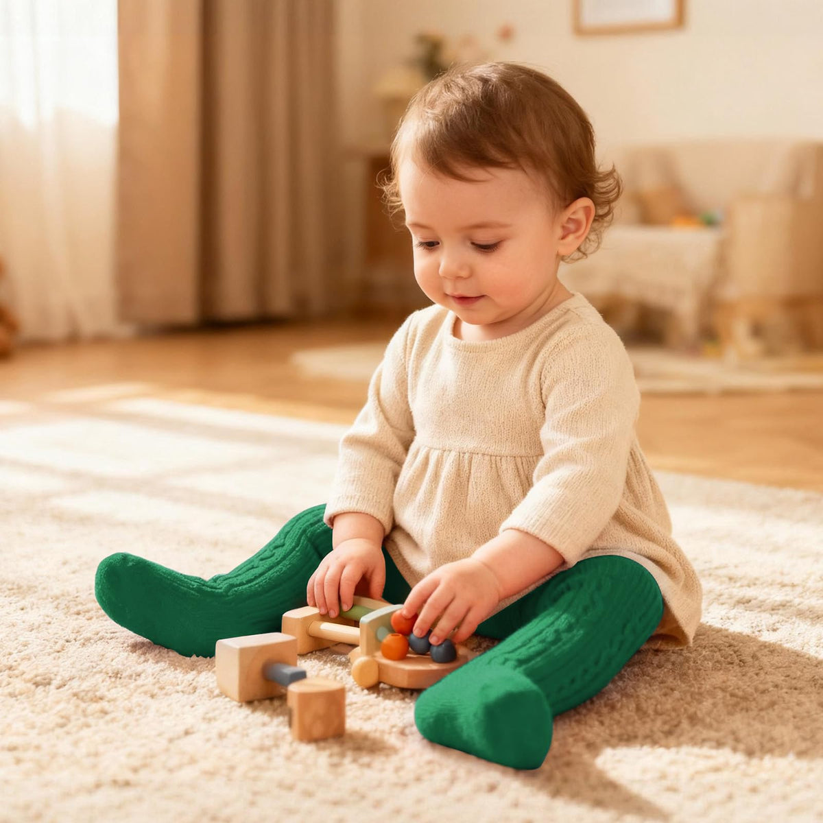Malla Punto Trenzado Cable Knit American Trends | Sin Costura + Algodón Premium + Verde Oscuro | Recién Nacida 0-12 Meses