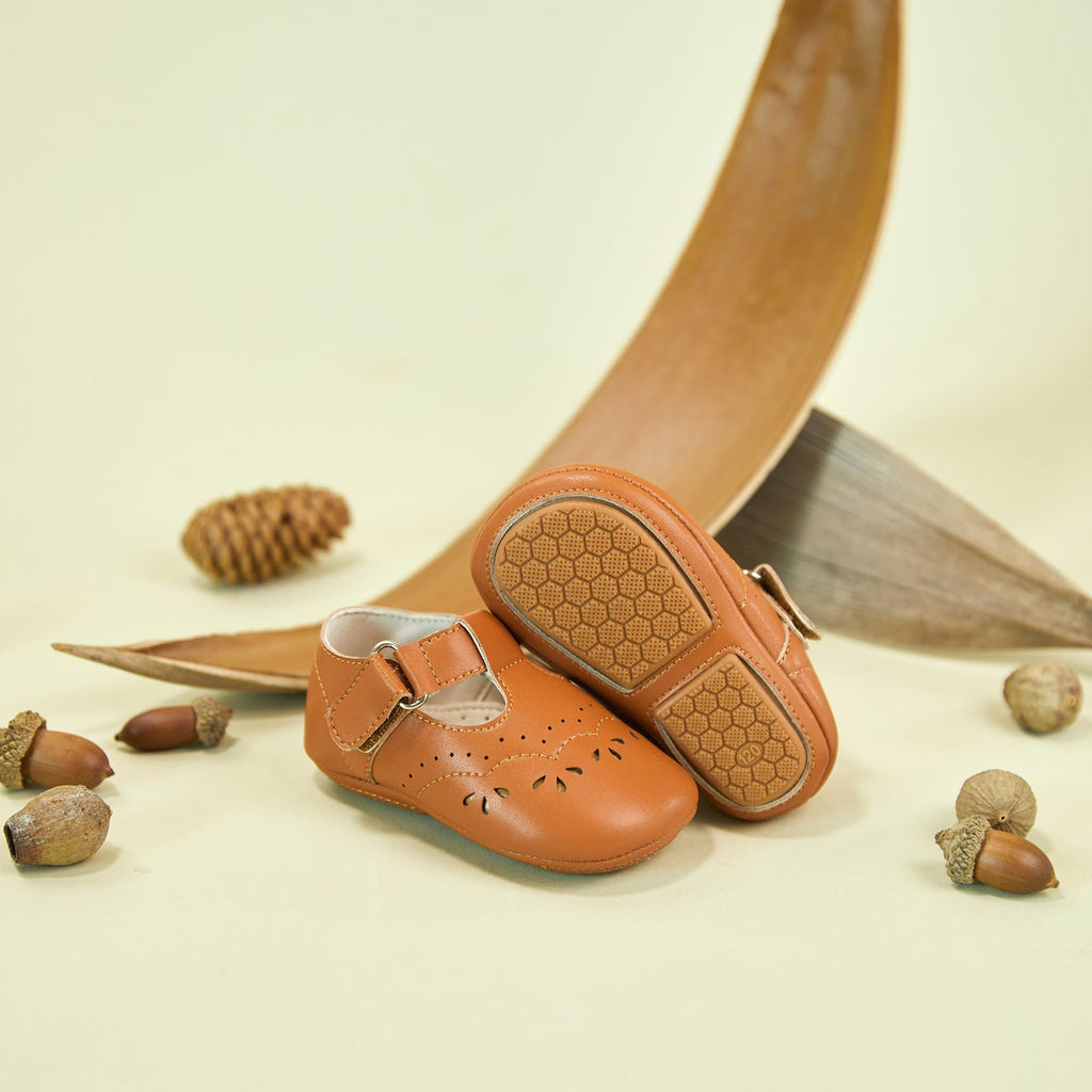 Zapatos de Vestir Estilo T-Strap Antideslizantes de Suela Suave para Bebé (Miel) – Félix & Flora