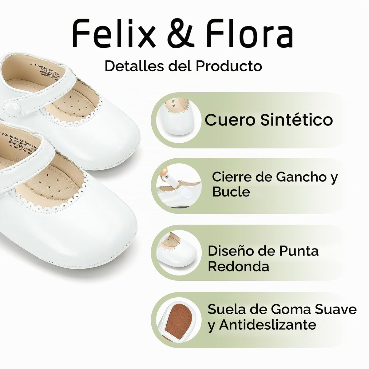 Zapatos de Vestir Antideslizantes de Suela Suave con Velcro para Bebé (Blanco) – Félix & Flora