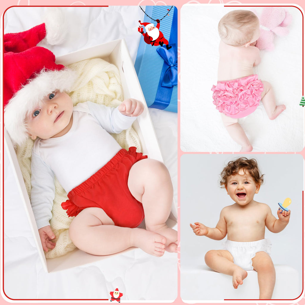 Olreco | Bloomer Bebé Niña Volantes Escalonados 100% Algodón Cintura Elástica Rojo Navidad Halloween Fiesta 0-24 Meses