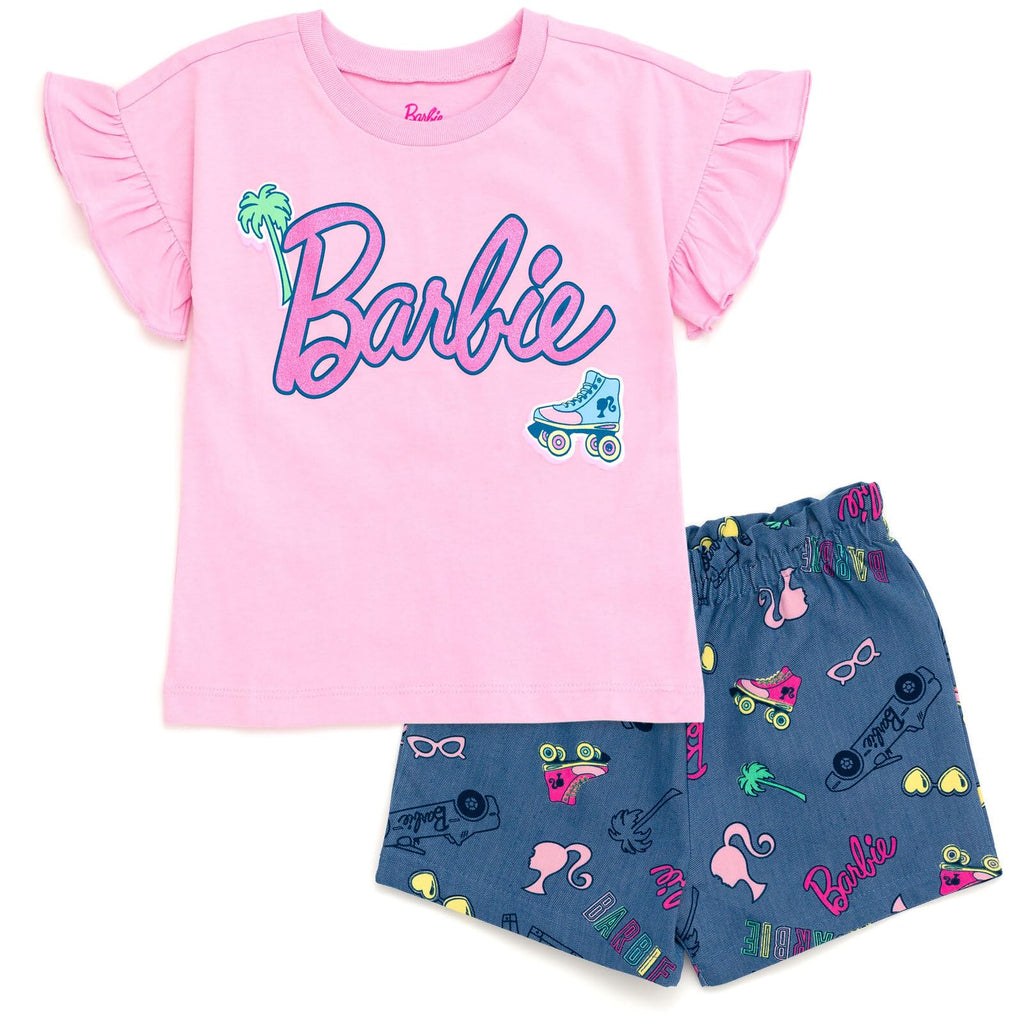 Conjunto Barbie para Niña – Camiseta Peplum y Shorts de Sarga