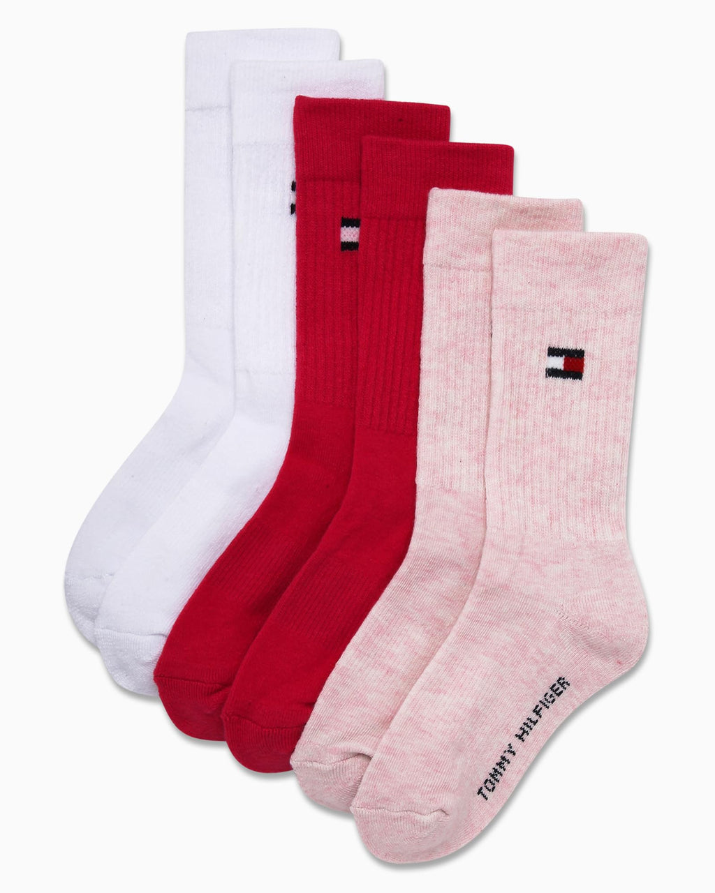 Tommy Hilfiger | Calcetines Niña Pack 6 Pares Crew Deportivos Surtido Rosa Multi Blanco Rojo Logo Bandera (4 - 12T)