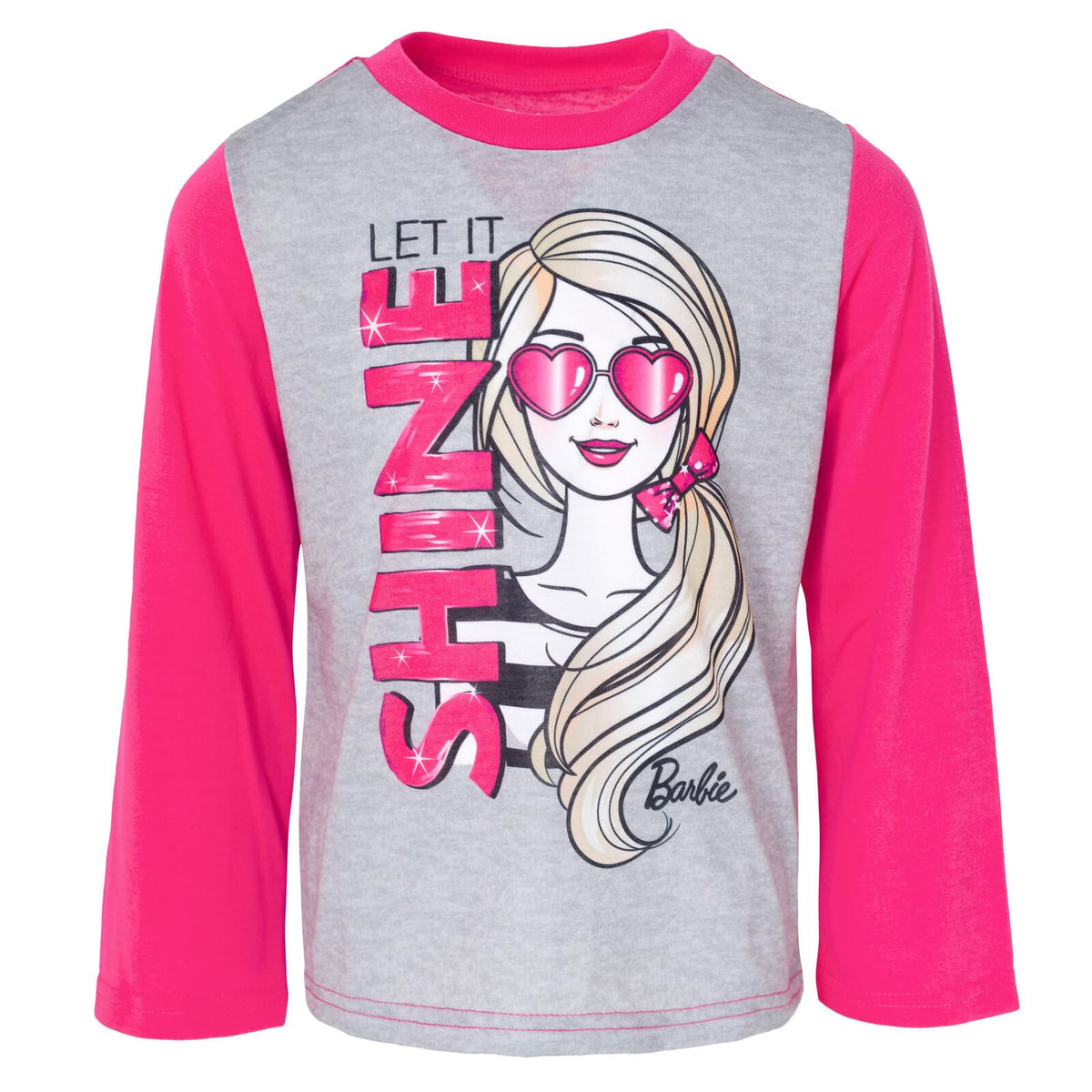 Pijama 2 Piezas Barbie Oficial Let It Shine | Raglán + Sublimación + Ignifugo | Niña Gris Rosa Manga Larga (4T -5-6T)