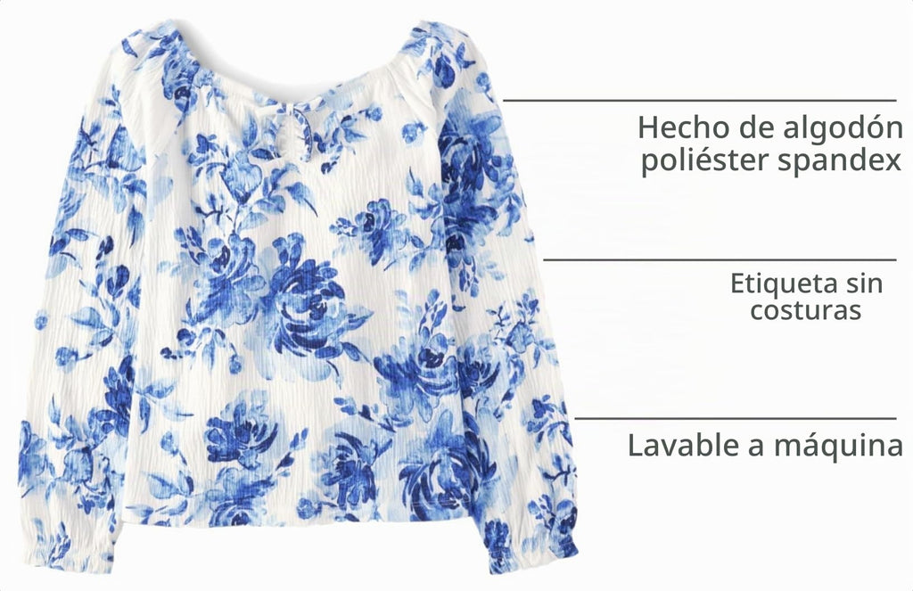 The Children's Place | Top Peplum Fruncido Nina Manga Larga | 58% Algodon 41% Poliester 1% Elastano Jacquard | Cuello en V con Lazo Decorativo + Fruncidos | Punos Elasticos con Volante | Floral Acuarela All-Over (4 - 16T)