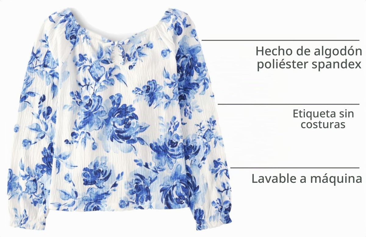 The Children's Place | Top Peplum Fruncido Nina Manga Larga | 58% Algodon 41% Poliester 1% Elastano Jacquard | Cuello en V con Lazo Decorativo + Fruncidos | Punos Elasticos con Volante | Floral Acuarela All-Over (4 - 16T)