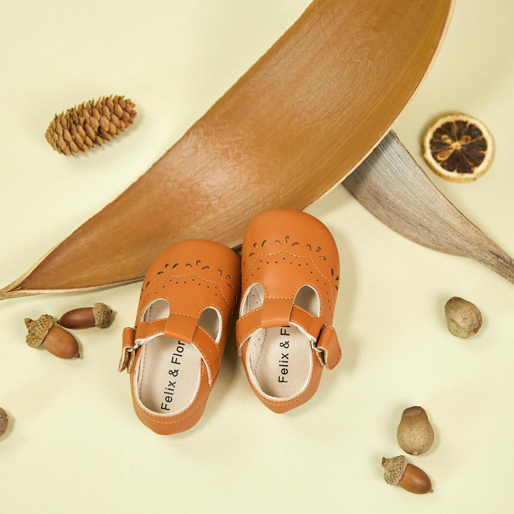Zapatos de Vestir Estilo T-Strap Antideslizantes de Suela Suave para Bebé (Miel) – Félix & Flora