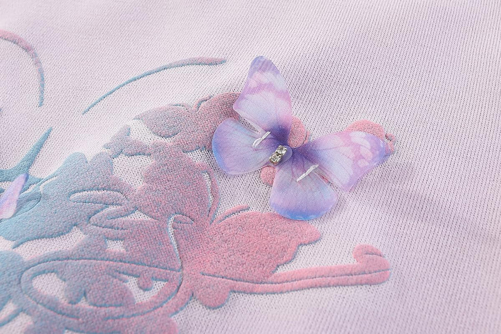 Conjunto 2 Piezas para Niña: Sudadera Lila con Mariposa Floral Acuarela y Jeans con Mariposas Bordadas