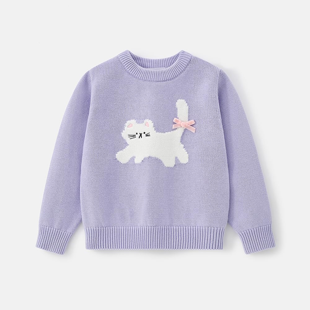 Conjunto 2 Piezas para Niña: Suéter Lila con Gatito 3D y Jean Acampanado con Mariposas y Encaje