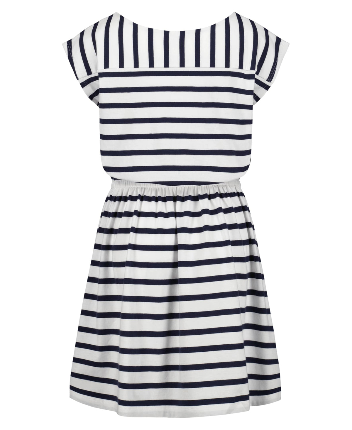 Tommy Hilfiger Vestido Jersey Rayas Niña | Navy/Blanco • Cuello Barco • Manga Casquillo • Bandera TH • Cintura Elástica