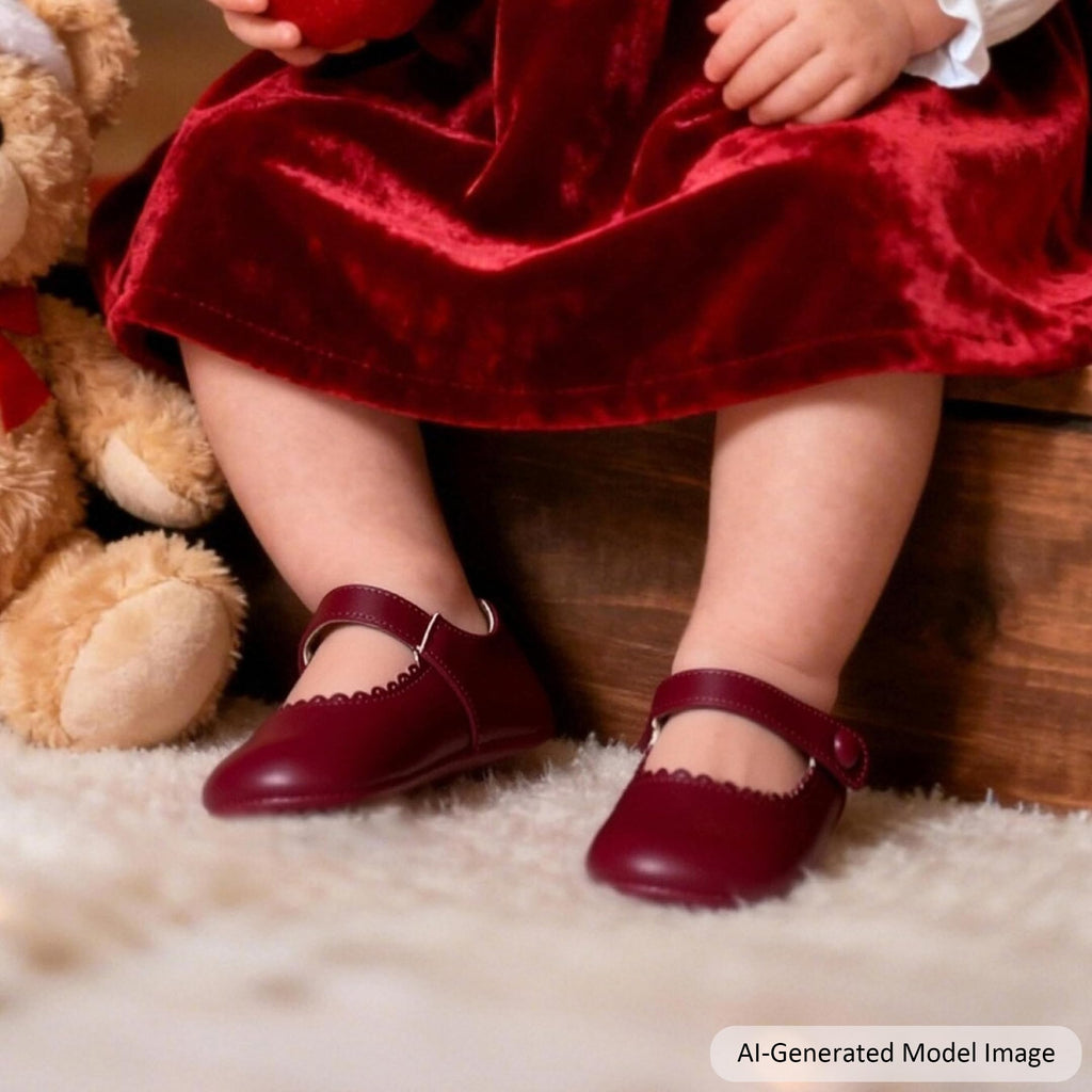 Zapatos de Vestir Antideslizantes de Suela Suave con Velcro para Bebé (Borgoña) – Félix & Flora