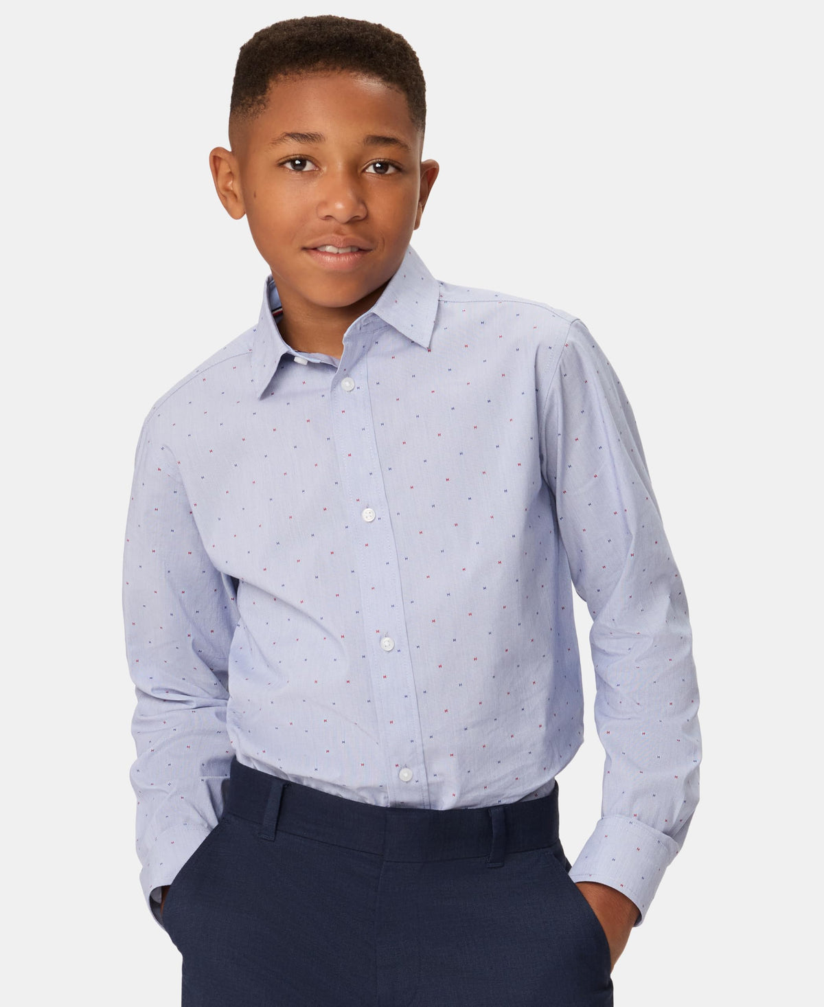 Tommy Hilfiger | Camisa de Vestir Manga Larga Estampado H Azul Niño (8T - 16T)
