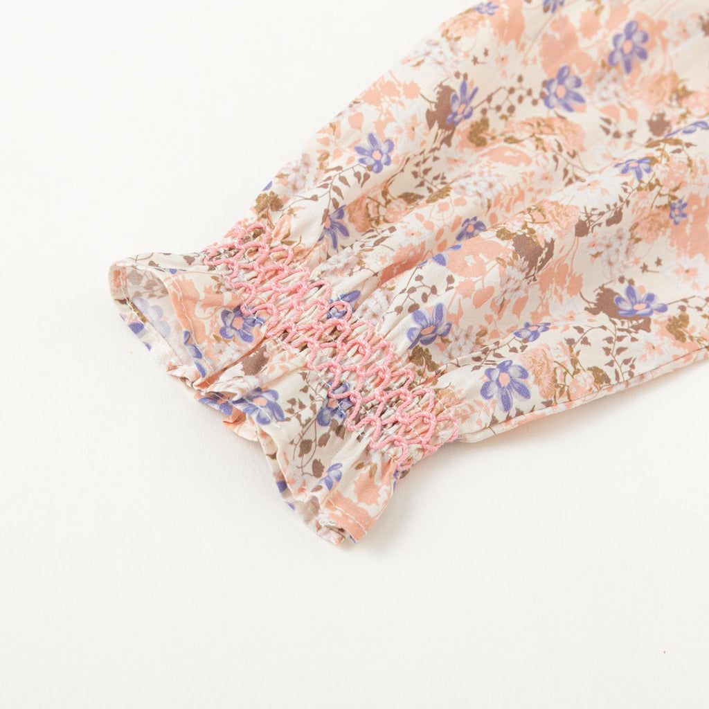 Vestido de Manga Larga 100% Algodón con Cuello con Volantes y Estampado Floral en Tonos Rosados para Niña (B-rosa-amarillo) (12M - 8T)