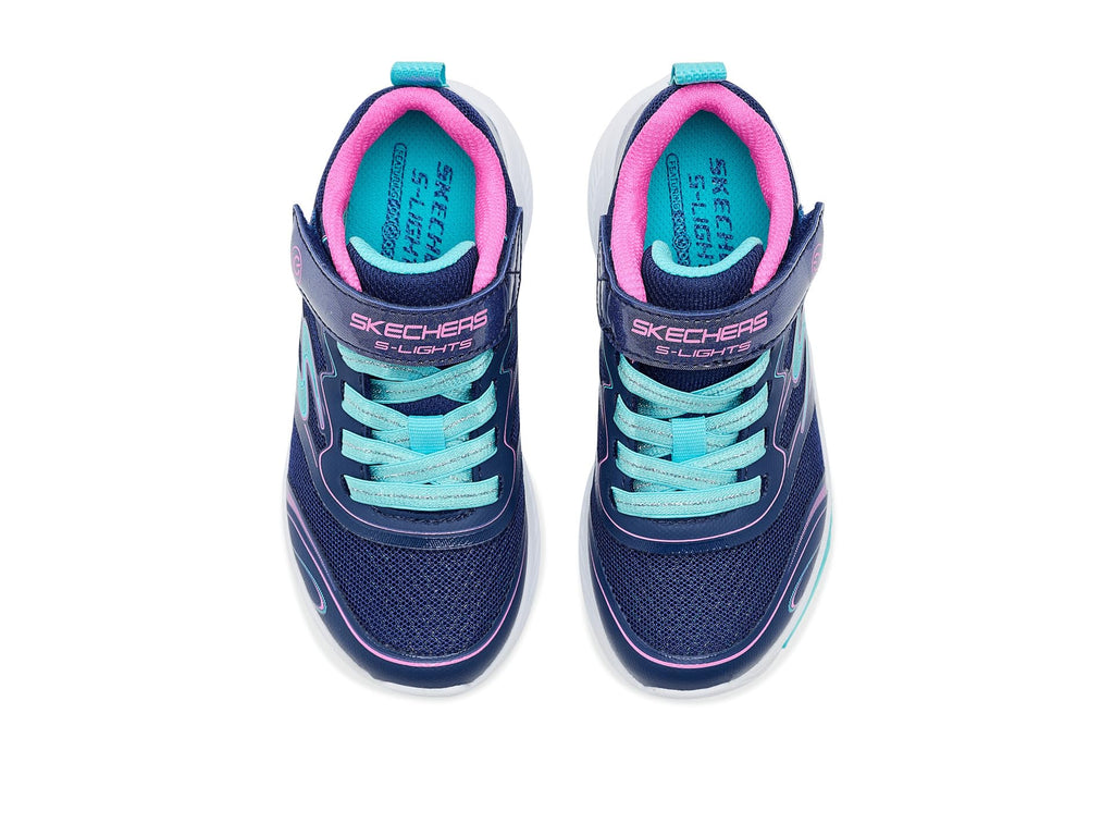 Skechers - Tenis Deportivos con Luces LED Kids' Cosmic Glow 2.0 con Cierre Adaptable para Niña (Azul Marino/Multicolor) (Talla 27 - 35)