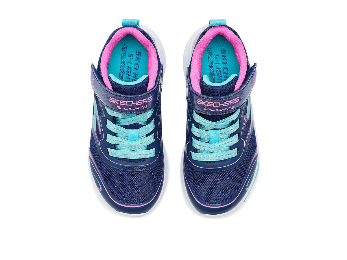 Skechers - Tenis Deportivos con Luces LED Kids' Cosmic Glow 2.0 con Cierre Adaptable para Niña (Azul Marino/Multicolor) (Talla 27 - 35)