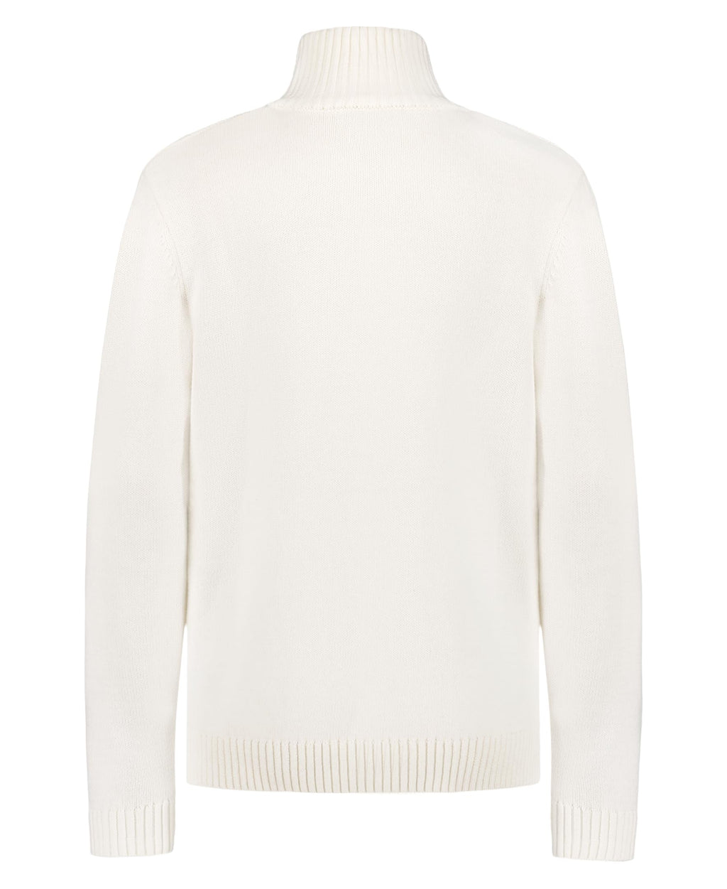 Suéter Half-Zip Calvin Klein | Mock-Neck Acanalado Blanco Crema + Logo CK | 100% Algodón | Niño (8T - 16T)