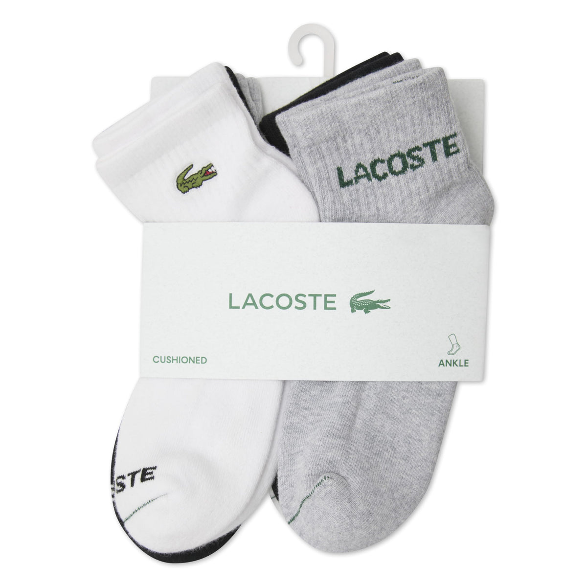 Lacoste | Calcetines Niño Unisex Pack 6 Pares Tobillo Ankle Punto Algodón Orgánico Cocodrilo Bordado Blanco Negro Gris (4-20T)