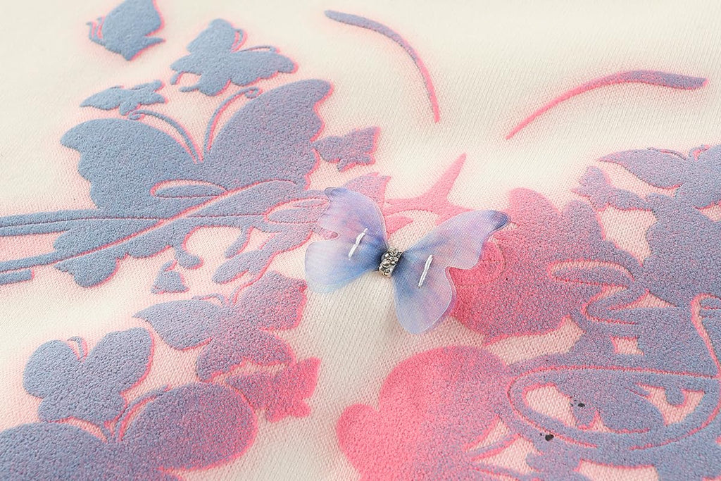 Conjunto 2 Piezas para Niña: Sudadera con Mariposa Floral Acuarela y Jeans con Mariposas Bordadas