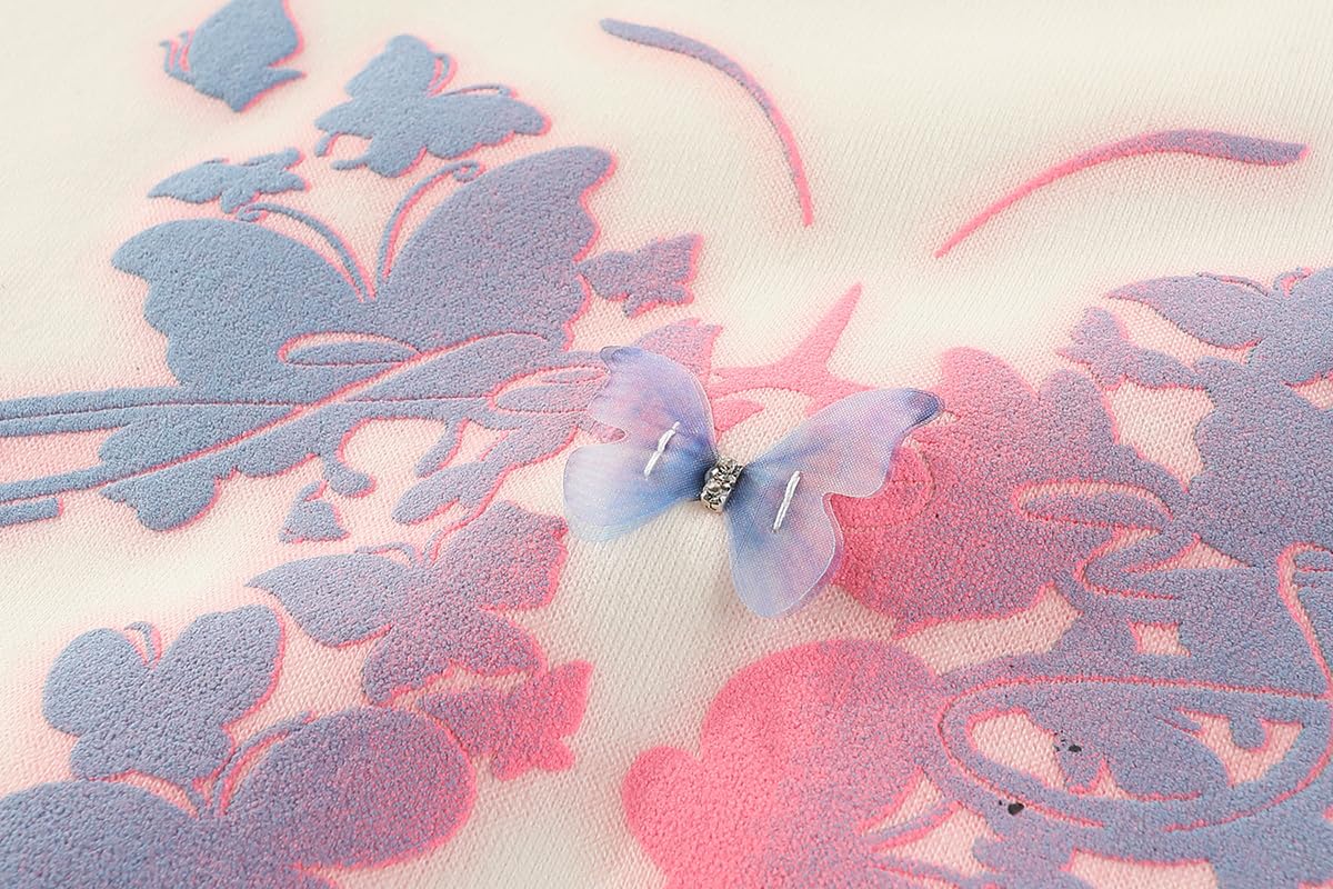 Conjunto 2 Piezas para Niña: Sudadera con Mariposa Floral Acuarela y Jeans con Mariposas Bordadas