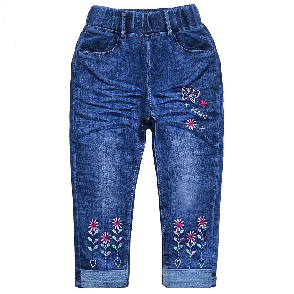 Conjunto 2 Piezas para Niña: Sudadera Rosa Lovely Tickets con Escena Ilustrada y Jeans con Flores y Mariposa Bordadas