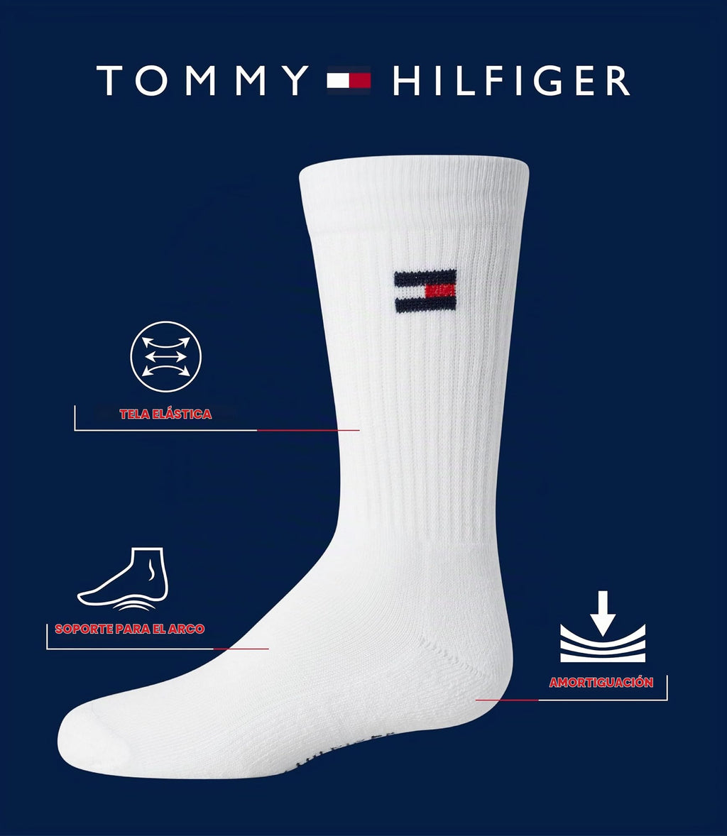Tommy Hilfiger | Calcetines Niño Unisex Pack 6 Pares Crew Deportivos Acolchados Transpirables Negro (4 - 12T)