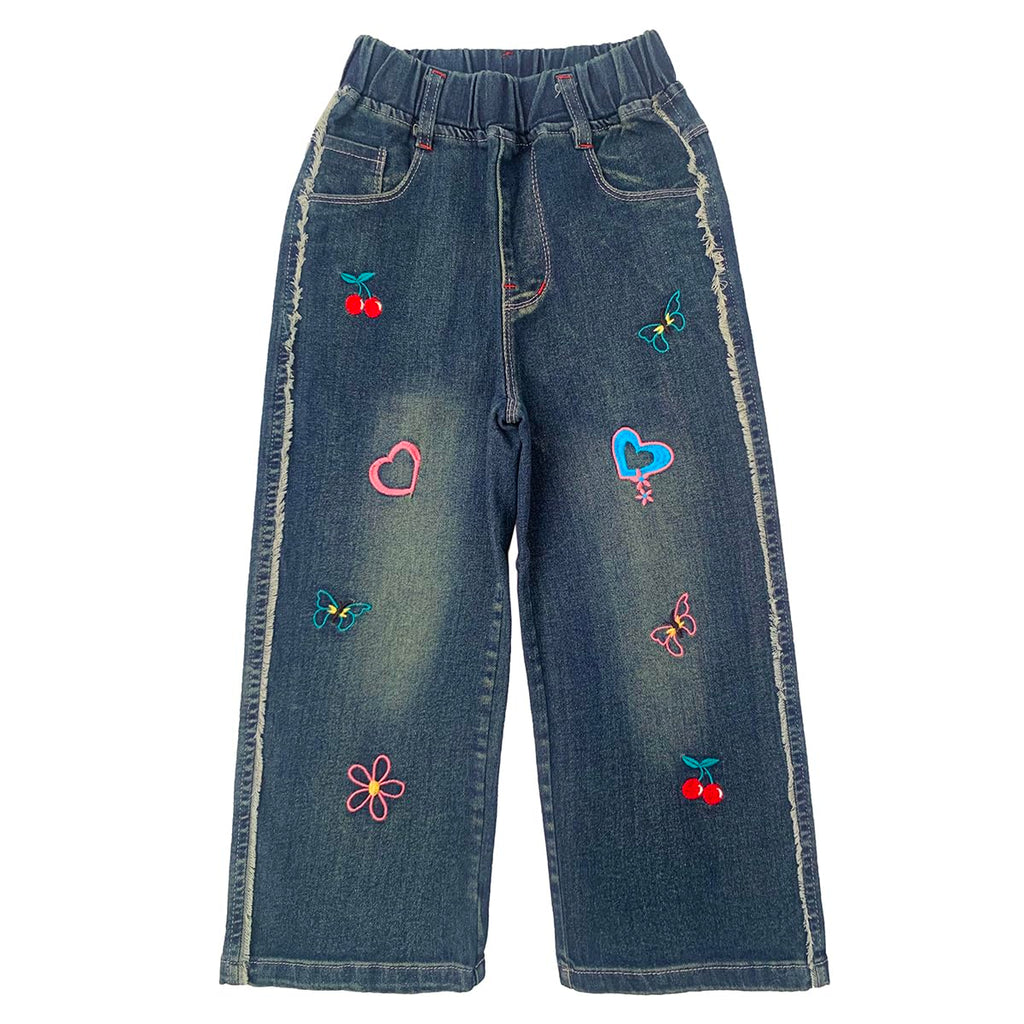 Conjunto 2 Piezas para Niña: Suéter con Osito Corona 3D y Jeans Wide-Leg Bordados  (Solo 5-6T)