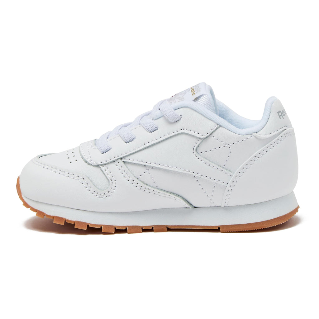 Reebok  -Tenis Casuales de Piel Classic Leather con Cordones para Niños (Blanco/Suela de Goma) (Talla 20 - 26)