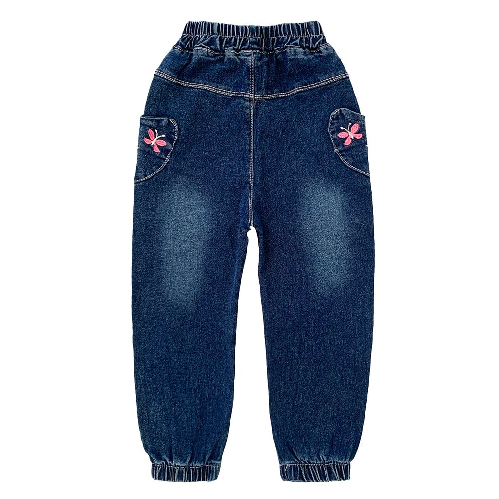 Jean Jogger Niña | Azul Medio • Bordado Mariposas y Flores